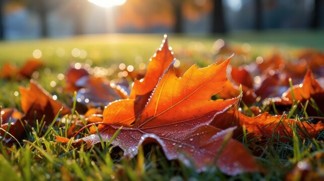 morng leaves in grass