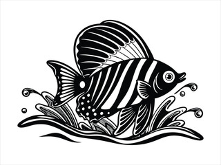 Striking Black and White Illustration of a Fish in the Ocean