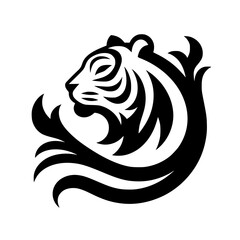 Bold Tiger Head Vector Illustration in Tribal Black and White Design
