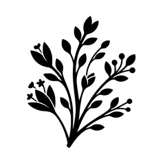 Naklejka premium Minimalist Floral Illustration: Black Leaves & Berries on White