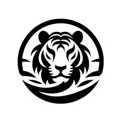 Bold Tiger Head Logo in Circle, Black and White Design
