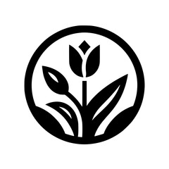 Elegant Black Tulip in Circle Logo Design