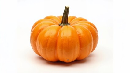Obraz premium Vibrant orange pumpkin with a textured surface and a sturdy stem against a white background 