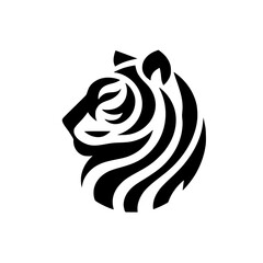 Minimalist Tiger Head Icon - Black & White Graphic