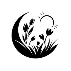 Fototapeta premium Minimalist Black & White Floral Silhouette Illustration