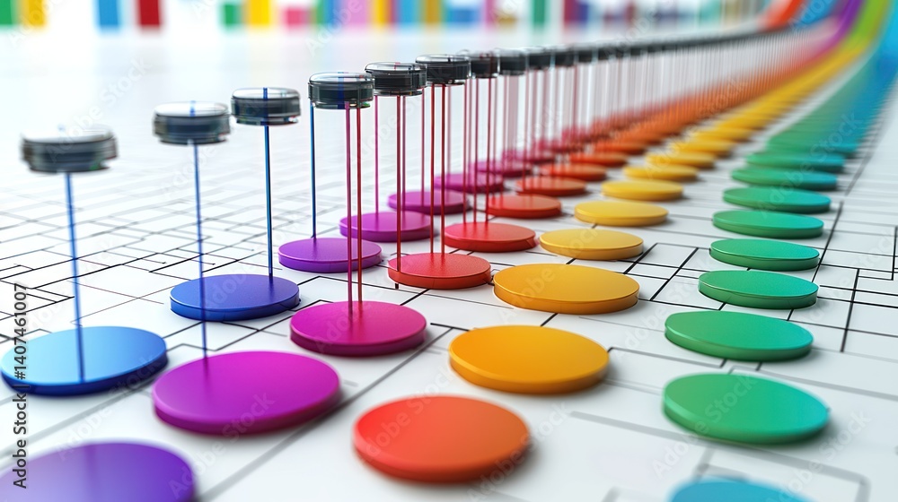 Poster vibrant rainbow data visualization: abstract colorful 3d graph chart