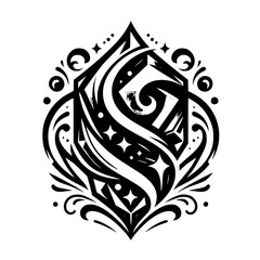 Geometric Ornate Crystal Emblem: Black & White Tattoo Design