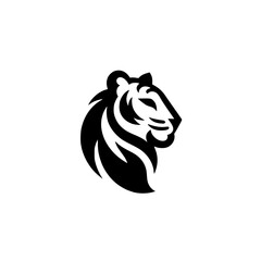 Minimalist Tiger Head Logo, Black & White Icon, for Brands and Businesses