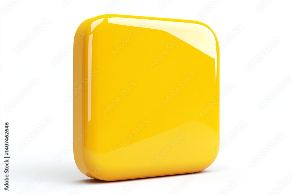 Poster a glossy yellow rounded rectangle on a white background with subtle shadows and bright highlights