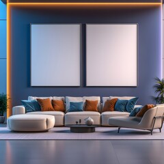 Elegant Modern Living Room with White Sofa and Colorful Cushions in Stylish Interior Design