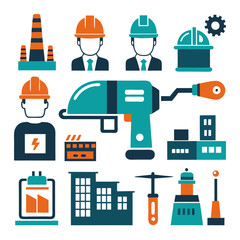Industry and Construction Vector Icon Set, Graphic Design