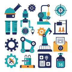 Automation icons, manufacturing, robotics, and engineering concept
