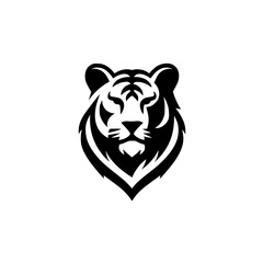 Bold Tiger Head Logo, Black and White Silhouette, Geometric Design