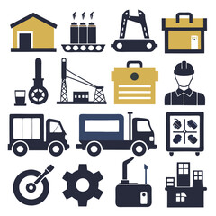 Industry and manufacturing vector icon set, stylized design