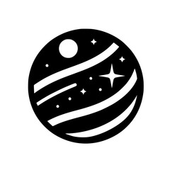 Minimalist Black & White Planet Logo with Stars