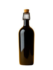 Isolated Dark Glass Wine Bottle with Wire Stopper