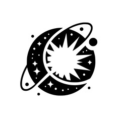 Celestial Silhouette: Black and White Space Illustration
