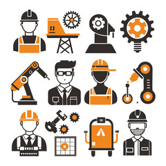 Industrial Vector Icons: Engineering, Manufacturing, Automation, and Workforce