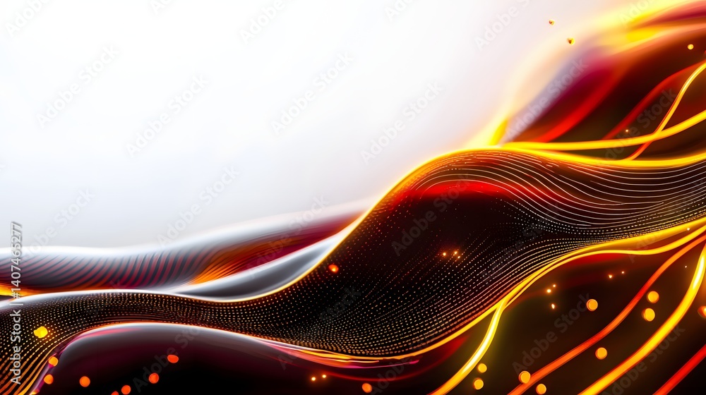 Wall mural dynamic abstract waves of red and orange flowing light with smooth textures and energy