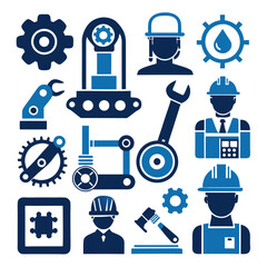 Construction, manufacturing, engineering, workers vector icon set