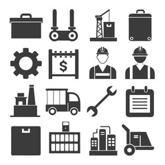 Industrial and Construction Vector Icons Set in Silhouette