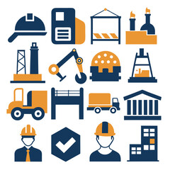 Construction and engineering two-color illustration icon set design