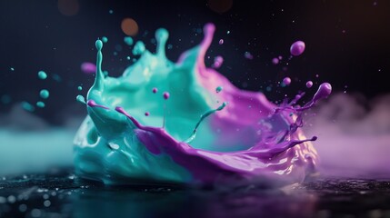 Vibrant paint splash, dark studio backdrop, colorful explosion, abstract art