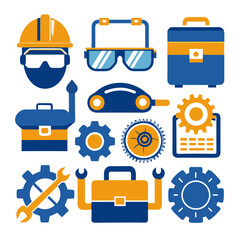 Illustration: Construction Workers Toolkit with Gears and Wrench