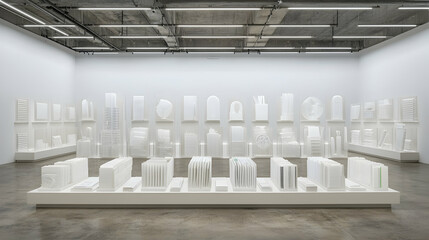 Fototapeta premium Modern white sculpture exhibit in a minimalist gallery