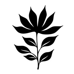 Bold Black Floral Silhouette on White, Minimalist Plant Illustration