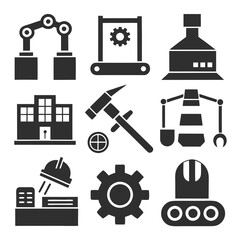 Industrial Manufacturing Automation Elements Icons: Robotic Arms, Gear