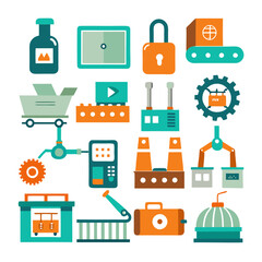 Retro Style Automation Icons Set on a White Background