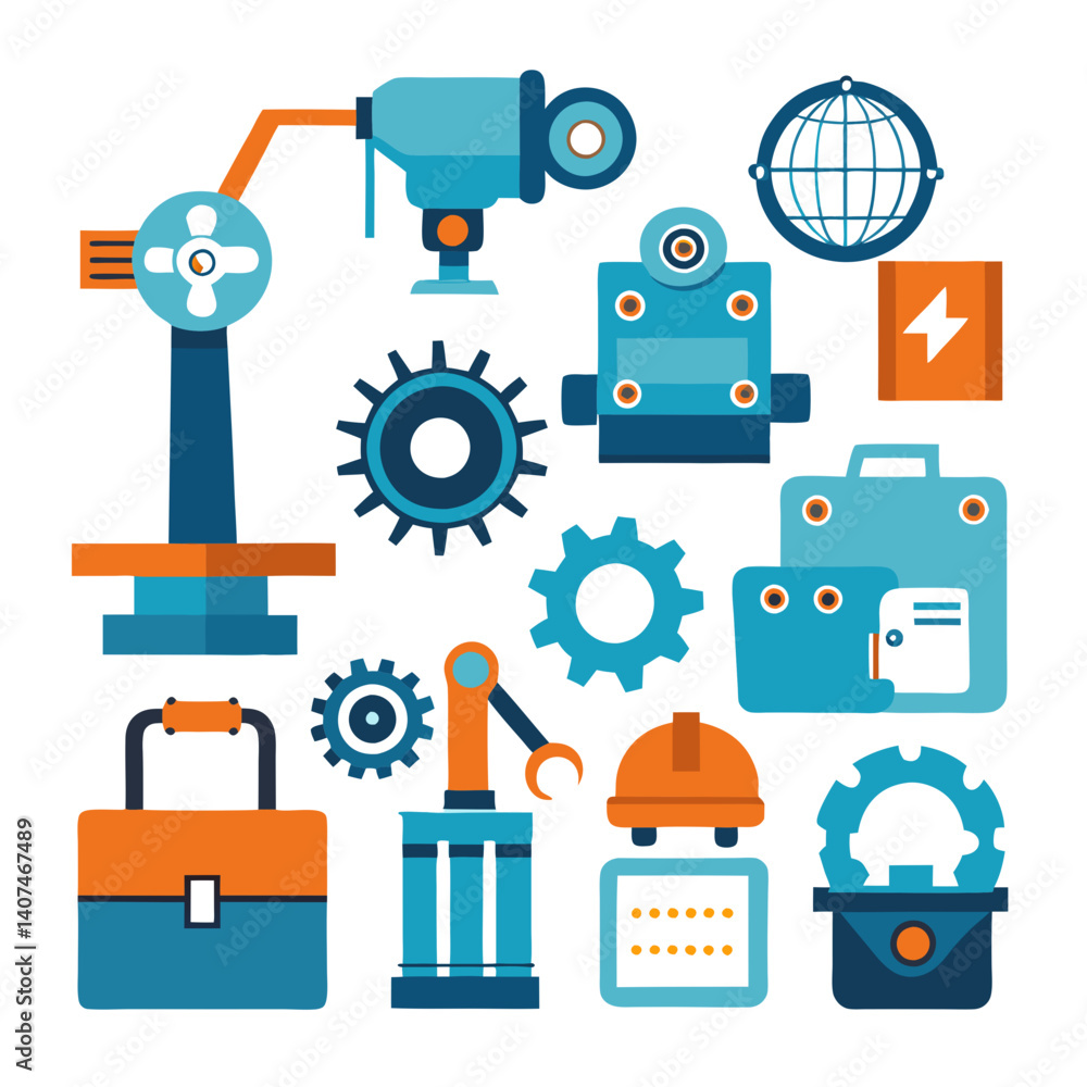 Poster automation and industry vector design elements in flat style