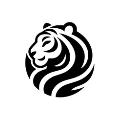 Modern Black & White Tiger Logo, Geometric Design on White Background