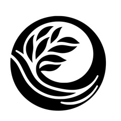 Abstract Black and White Nature Logo: Leaves in Circle
