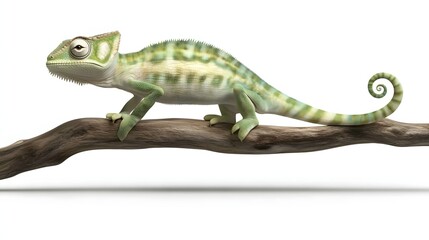 Obraz premium Colorful Chameleon Climbing on a Branch in a Natural Habitat Setting