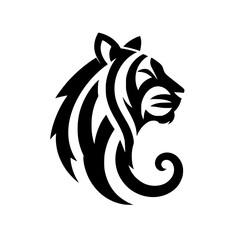 Tribal Tiger Head Silhouette - Minimalist Black & White Design