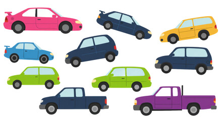 Fototapeta premium Colorful Assorted Vehicles Side View Illustration