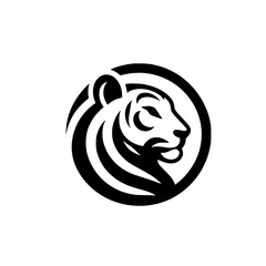 Minimalist Tiger Head Logo, Black and White, Circular Design