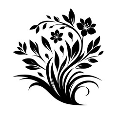 Elegant Black & White Floral Design: Minimalist Blossom Vector, Isolated