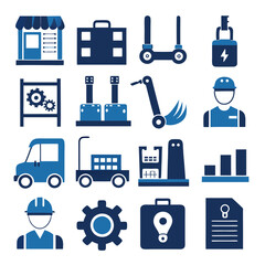Industry and manufacturing icons: business, construction, and engineering