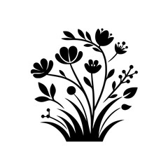 Minimalist Floral Silhouette Illustration, Black & White, Decorative Design
