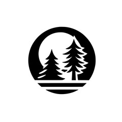 Minimalist Forest Silhouette Logo: Black Trees in Circle