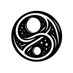 Yin Yang Cosmos: Black & White Cosmic Symbol Illustration