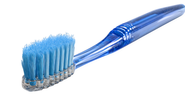 Toothbrush with blue bristles and handle isolated on transparent background, hd realistic 8k, --ar 16:9 --v 7.0