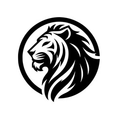 Bold Lion Head Logo in Circle, Minimalist Vector Design