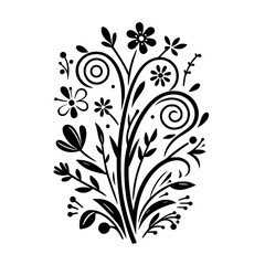 Elegant Black Floral Silhouette, Botanical Vector Design