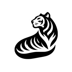 Black & White Tiger Silhouette - Minimalist Design, Emblem, Tattoo