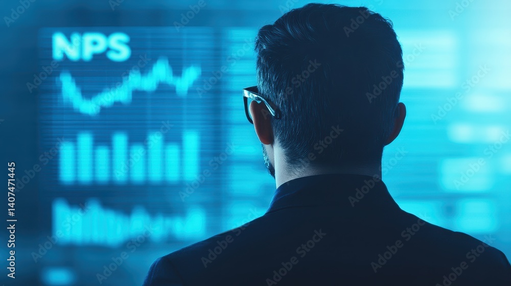 Poster a person analyzing data in a high-tech environment, illustrating modern analytics and insights on pe
