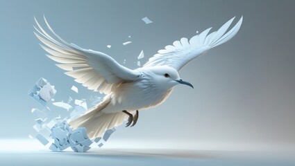 Obraz premium White Dove Breaking Through Shattered Fragments Soaring in Flight Symbolic of Hope and Freedom